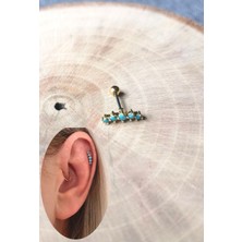 Cerrahi Çelik Mavi Beş Taş Piercing Küpesi- Bar Uzunluğu 6 Mm-Kalınlığı 0,8 Mm-1 Adet