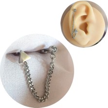 Bylin Cerrahi Çelik Üçgen&tek Taş Zincirli Piercing-bar uzunluğu 6mm-1 adet