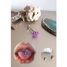 %100 316 L Cerrahi(Medikal) Çelik Kedi Gözü Dil / Tongue Piercing- Bar Uzunluğu 16 mm - 1 Adet