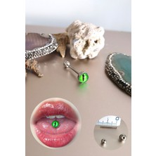 %100 316 L Cerrahi(Medikal) Çelik Kedi Gözü Dil / Tongue Piercing- Bar Uzunluğu 16 mm - 1 Adet