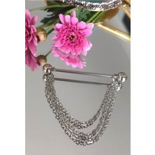 Bylin 316 L Cerrahi Çelik Zincirli Industrial Piercing Köprü Piercing Silver Renk/ Bar Uzunluğu 38mm- 1 Adet