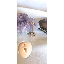 Rosegold Cerrahi Çelik Tek Taşlı Göbek Piercingi - Bar Uzunluğu 10 Mm-1 Adet
