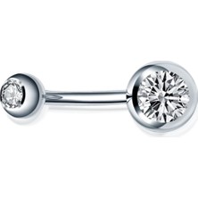 Bylin %100 G23 Titanyum Çift Taşlı Göbek Piercing- Bar boy 10mm- 1 Adet