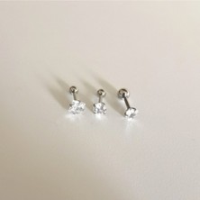 %100 316 L Cerrahi Çelik Zirkon Taşlı Piercing Set 3'lü - 3 Adet - Bar Uzunluğu 6 mm