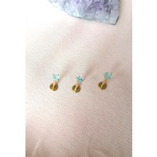 %100 Cerrahi Çelik Tek Taş Labret Dudak, Kulak Piercing Set- 3 Adet