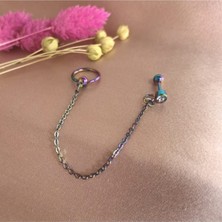 %100 316 L Cerrahi Çelik Zincirli, Çiftli Zirkon Taşlı Pircing-1 Adet