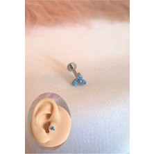 %100 G23 Titanyum Hakkiki Üçlü Opal Taşlı Dudak, Kulak Piercing - Bar Uzunluğu 8mm - 1 Adet