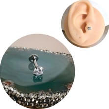 %100 G23 Titanyum Tek Taşlı Piercing - Taş Çapı 4 mm - 1 Adet