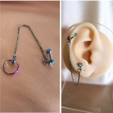 %100 316 L Cerrahi Çelik Zincirli Çiftli Pircing-1 Adet