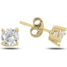 Bylin 925 Ayar Gümüş Gold Tek Taş Küpe-Taş çapı 6mm/ 1 Çift