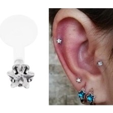 Bioplast Yıldız Taşlı Piercing -Bar Uzunluğu 6mm-1 Adet-Sevgiliye Hediye
