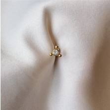 %100 316 L Cerrahi Çelik Tek Taş Üç Top Altın Kıkırdak Piercing - 1 Adet