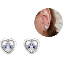 Rhodyum Kaplama Kalp Küpe -1 Çift