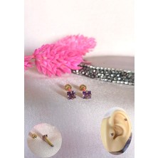 Iki Adet- %100 316 L Cerrahi Çelik Küçük Tek Taş Piercing - Bar Uzunluğu 6 Mm, Taş Çapı 3 mm