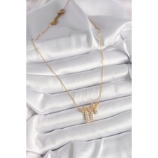 Winwin Store 316L Çelik Gold Renk Zincir Zirkon Taşlı Kelebek Model Sallantı Detay Kadın Kolye
