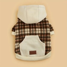 Lady Fify Kedi ve Köpek için Kareli Kayısı Rengi Kapüşonlu Sweatshirt