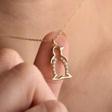 Nox Jewelry 14 Ayar Altın Kaplama Taşlı Zarif Penguan Figür Kolye - CNS00608