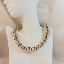 Crystal Atelier Gümüş Renk İnci Kolye - İnci Kolye - Kadın Barok İnci Kolye - Gümüş Barok Tarz Zarif İnci Kolye