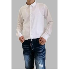 Cassida Beyaz Keten Slim Fit Uzun Kol Erkek Gömlek