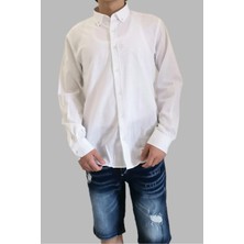 Cassida Beyaz Keten Slim Fit Uzun Kol Erkek Gömlek