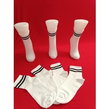 Moda Beyaz Pamuklu Kolej Çorabı Çizgi Desenli 6'lı Paket