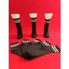 Moda Siyah Pamuklu Kolej Çorabı Çizgi Desenli 6'lı Paket