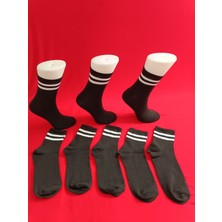 Moda Siyah Pamuklu Kolej Çorabı Çizgi Desenli 6'lı Paket
