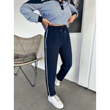 Qimya Butik Kadın Yanı Şeritli Ince Duble Paça Premium Kalite Örme Penye Pantolon