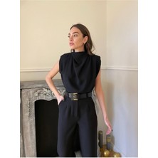 Qimya Butik Magarde Kadın Degaje Yaka Vatkalı Basic Bluz