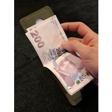 MAT DERİ  Erkek Cüzdan Deri Para Klipsli Cüzdan & Kartlık Haki Yeşil İnce Kartlık