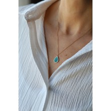 Yenigün Kuyumculuk 14 Ayar Altın Malahit Taş Detaylı Damla Kolye