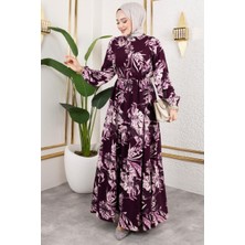 Orchid Style Palmiye Desenli Tesettür Elbise