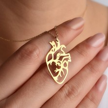 Nox Jewelry 14 Ayar Altın Mikron Kaplama Anatomik Kalp Gümüş Kolye – Minimal Medikal Tasarım- CN00432