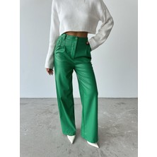 Maggaza Deri Palazzo Pantolon Boru Paça - Yeşil