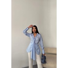 Maggaza Önden Bağlama Detaylı Poplin Bebe Mavi Gömlek