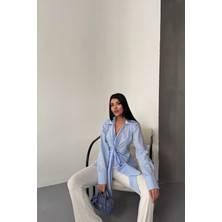 Maggaza Önden Bağlama Detaylı Poplin Bebe Mavi Gömlek