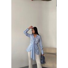 Maggaza Önden Bağlama Detaylı Poplin Bebe Mavi Gömlek