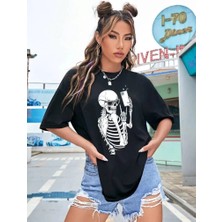 Tarz Yeri Baskılı Kadın T-Shirt - Siyah