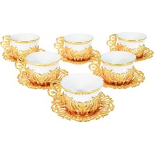 Yaren Style Türk Kahvesi Sunum Seti – Gold Metal Lale Motifli 6'lı Kahve Fincan Takımı