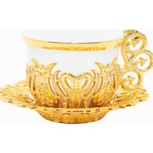Yaren Style Türk Kahvesi Sunum Seti – Gold Metal Lale Motifli 6'lı Kahve Fincan Takımı