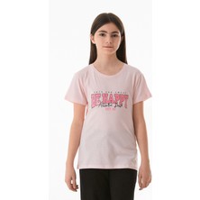 %100 Pamuk Be Happy Baskılı Bisiklet Yaka Kız Çocuk Tişört