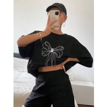 Tarz Yeri Kadın Baskılı Oversize T-Shirt - Siyah
