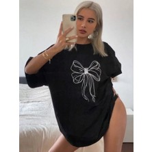 Tarz Yeri Kadın Baskılı Oversize T-Shirt - Siyah