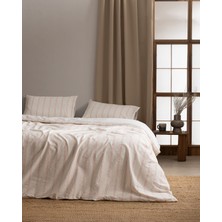 Madame Coco Linda Çizgili Çift Kişilik %100 Pamuk Yıkamalı Gofre Nevresim Takımı - Beyaz/Mercan