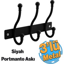 Badem10 Metal Siyah 3'lü Birleşik Portmanto Vestiyer Duvar Monteli Dolap Askılığı Vidalı Elbise Asma 1 Adet