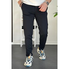 Erkek Beli Düğmeli Dar Paça Jogger Pantolon Lacivert EDW224