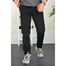 Erkek Beli Düğmeli Dar Paça Jogger Pantolon Siyah EDW224