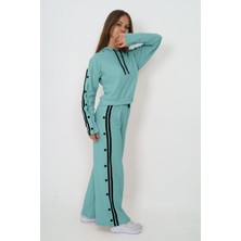 Kız Çocuk %100 Pamuk Kapüşonlu Uzun Kol Oversize Mint Eşofman TAKIMI-AÜT-0024