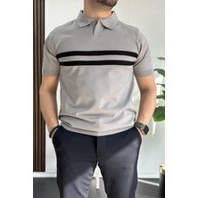 Edwox Erkek Açık Yaka Çizgli Tişört Beyaz EDW236