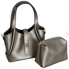 CEELDU Kadın Küçük Boy Gri Iç Çantalı Şık El ve Omuz Çantası